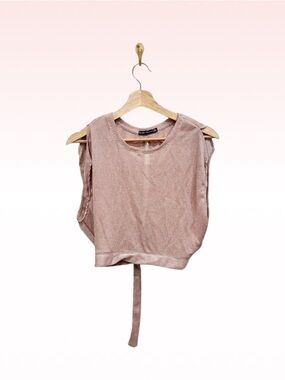 BERSHKA Metallic Pink Glitter Mesh Top (Sz M)